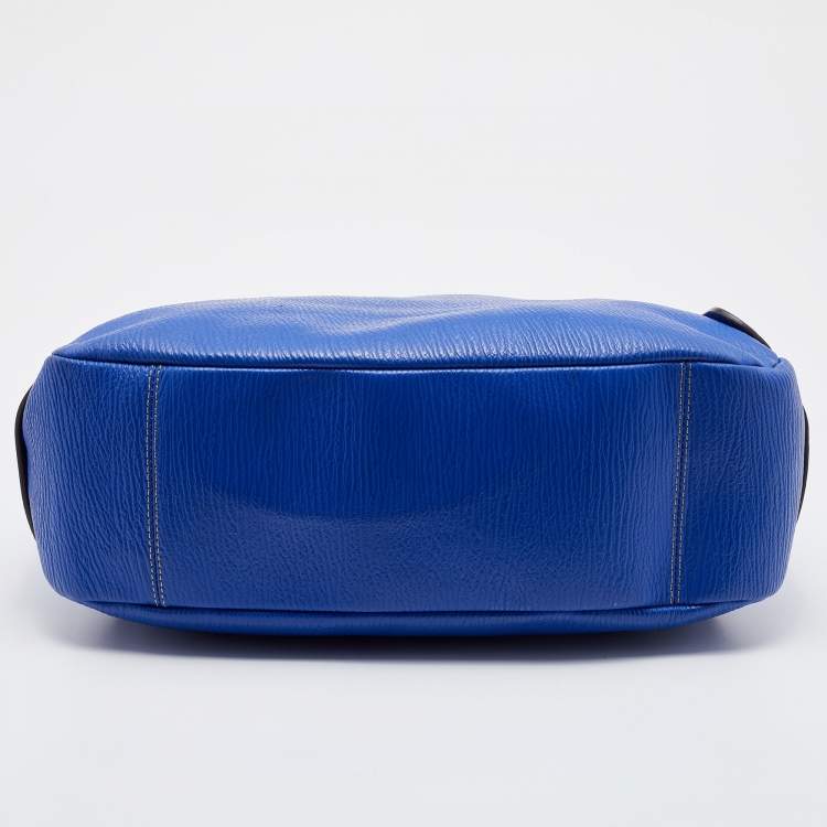 Pre Owned Furla Blue Leather Top Zip Hobo