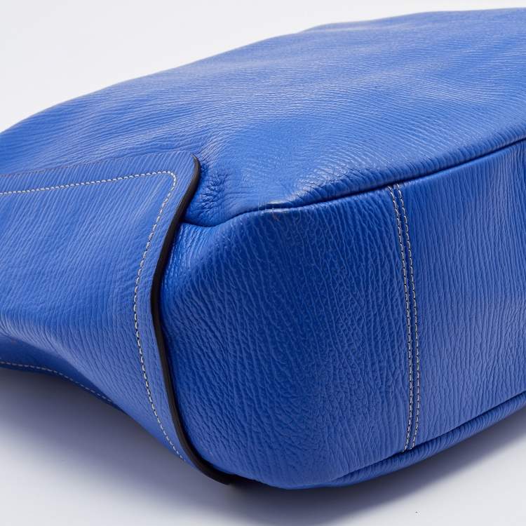 Pre Owned Furla Blue Leather Top Zip Hobo