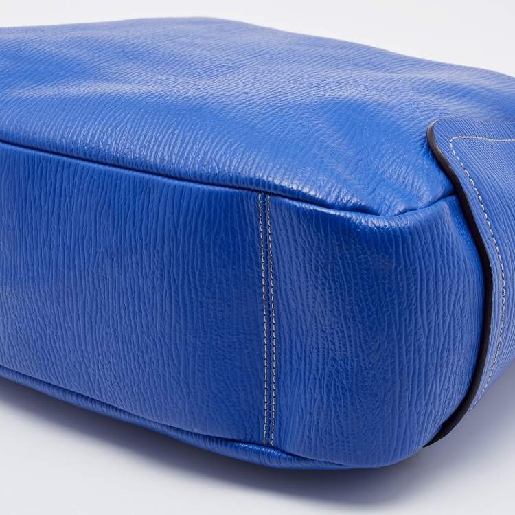 Pre Owned Furla Blue Leather Top Zip Hobo