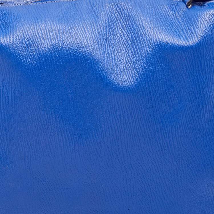 Pre Owned Furla Blue Leather Top Zip Hobo