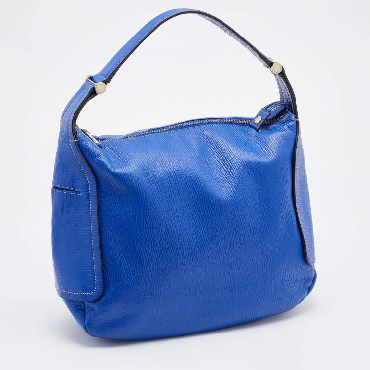 Pre Owned Furla Blue Leather Top Zip Hobo