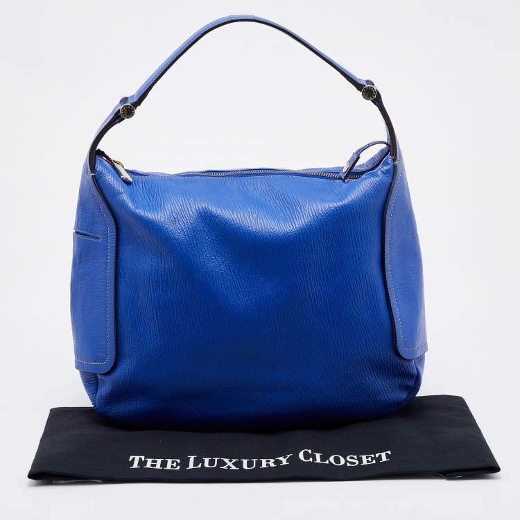 Pre Owned Furla Blue Leather Top Zip Hobo