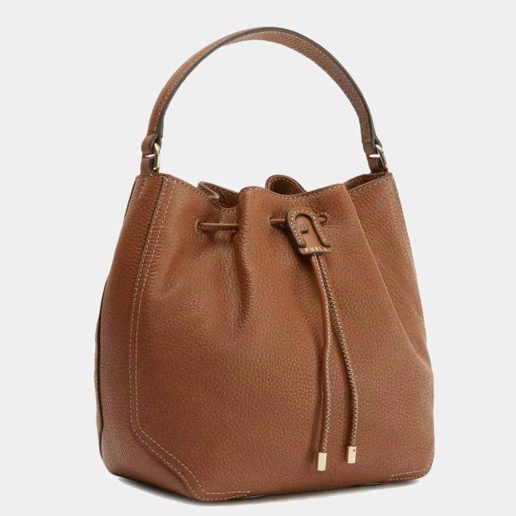 Pre Owned Furla Caramel Leather Atena Drawstring Bucket Bag