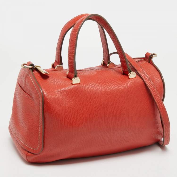 Pre Owned Furla Orange Textured Leather Zip Boston Satchel