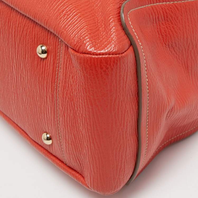 Pre Owned Furla Orange Textured Leather Zip Boston Satchel