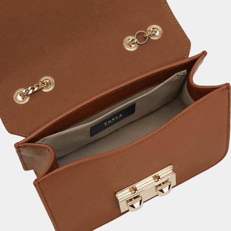 Pre Owned Furla Cognac Leather Mini Bella Crossbody Bag