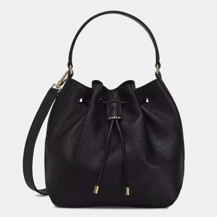 Furla Black Leather Atena Drawstring Bucket Bag Furla | The Luxury Closet