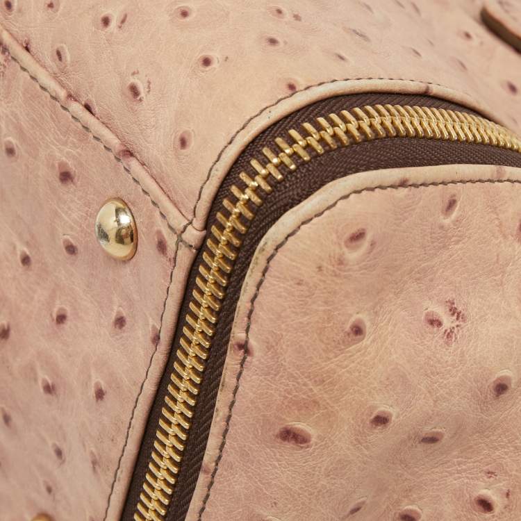 Pre Owned Furla Beige Ostrich Zip Detail Satchel