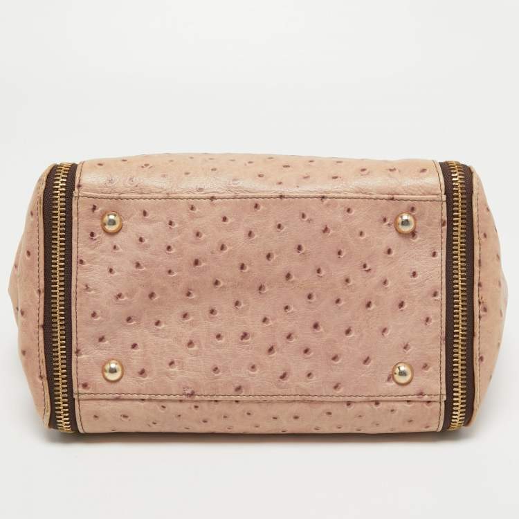 Pre Owned Furla Beige Ostrich Zip Detail Satchel