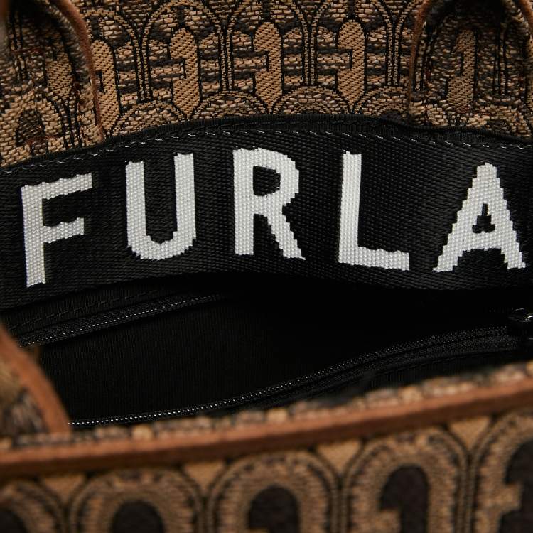 Pre Owned Furla Brown Jacquard Fabric Small Opportunity Tote