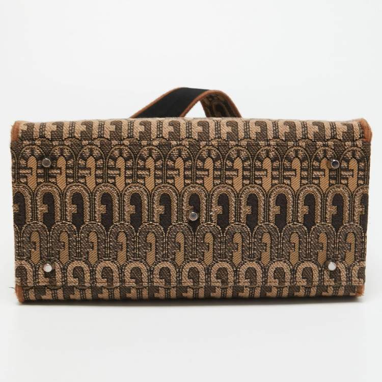 Pre Owned Furla Brown Jacquard Fabric Small Opportunity Tote