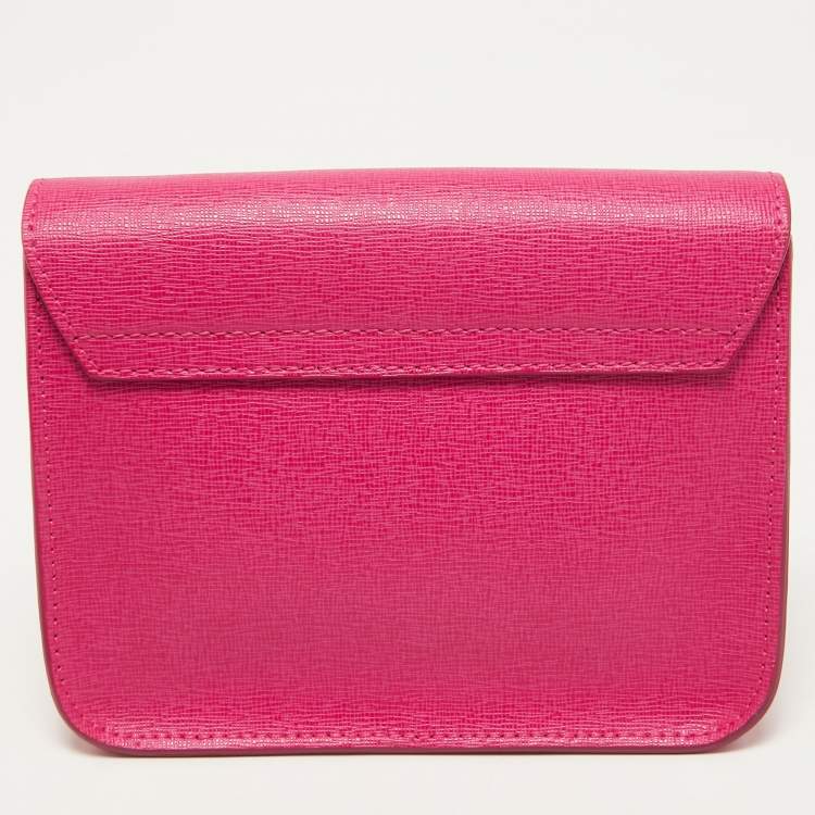 Pre Owned Furla Pink Leather Mini Metropolis Chain Crossbody Bag