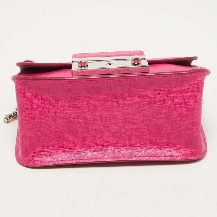 Pre Owned Furla Pink Leather Mini Metropolis Chain Crossbody Bag