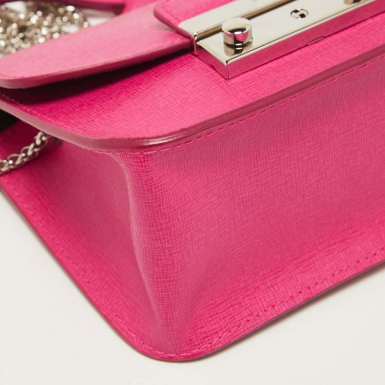 Pre Owned Furla Pink Leather Mini Metropolis Chain Crossbody Bag
