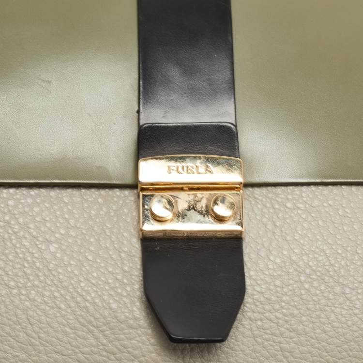 Pre Owned Furla Tri Color Leather and Suede Flair Flap Messenger Bag