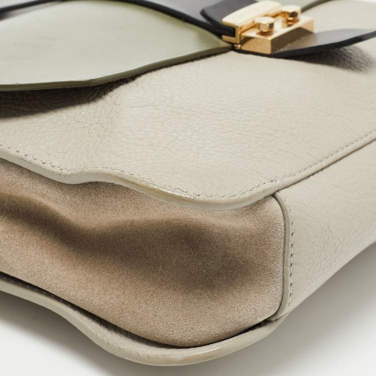 Pre Owned Furla Tri Color Leather and Suede Flair Flap Messenger Bag