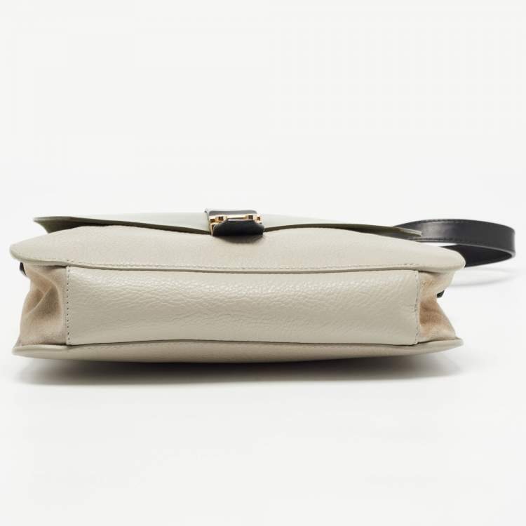 Pre Owned Furla Tri Color Leather and Suede Flair Flap Messenger Bag