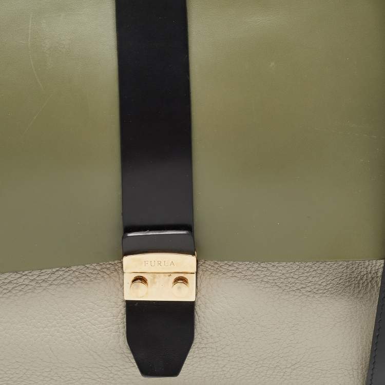Pre Owned Furla Tri Color Leather and Suede Flair Flap Messenger Bag