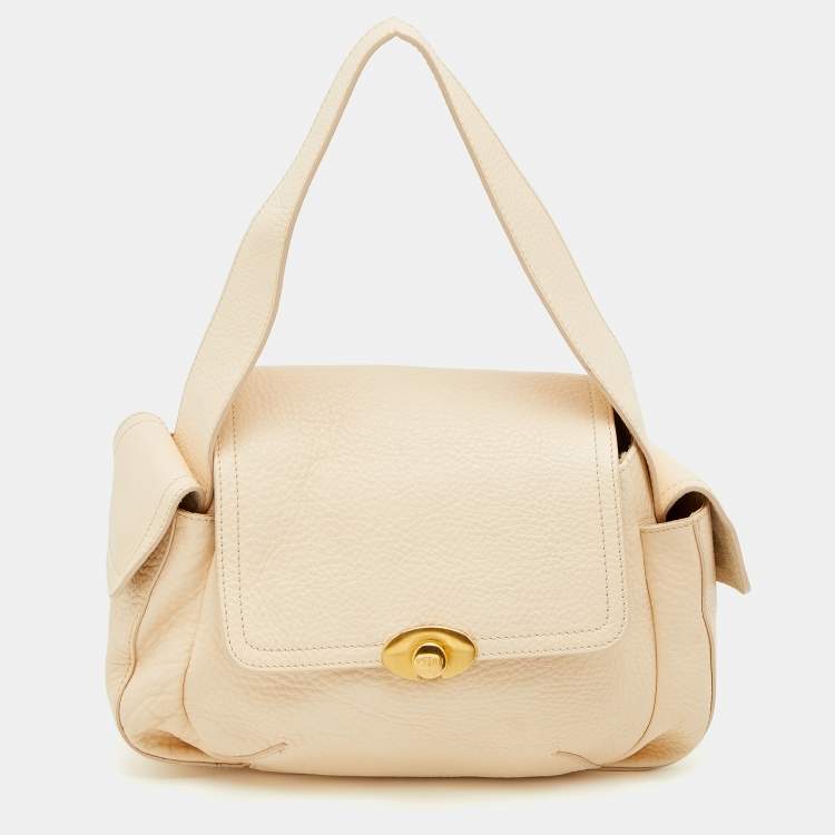 Pre Owned Furla Peach Leather Flap Bag