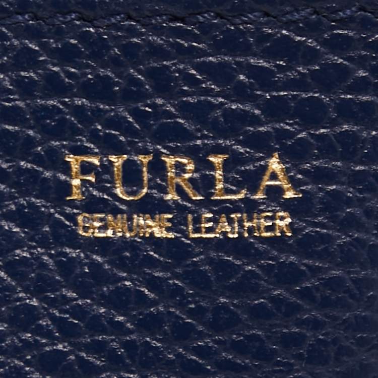 Pre Owned Furla Blue/White Floral Printed Leather Stacy Drawstring Bucket Bag