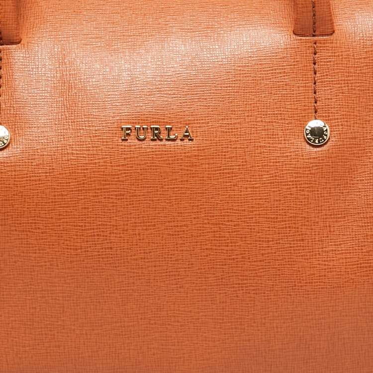 Pre Owned Furla Slight Orange Leather Alissa Boston Satchel