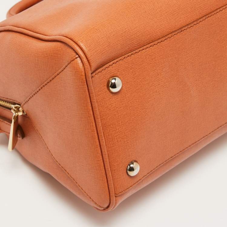 Pre Owned Furla Slight Orange Leather Alissa Boston Satchel