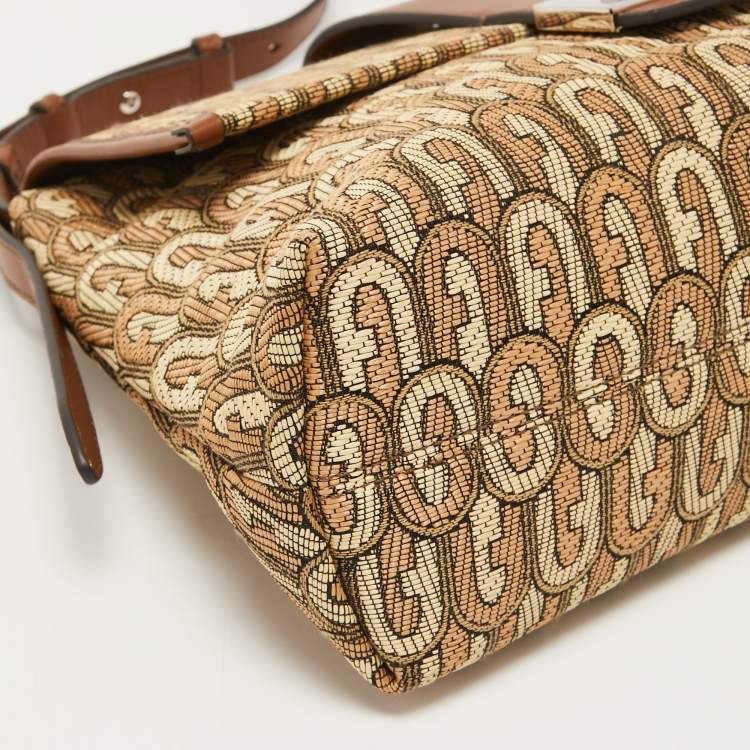 Pre Owned Furla Beige/Brown Signature Jacquard Canvas and Leather Charlie Shoulder Bag