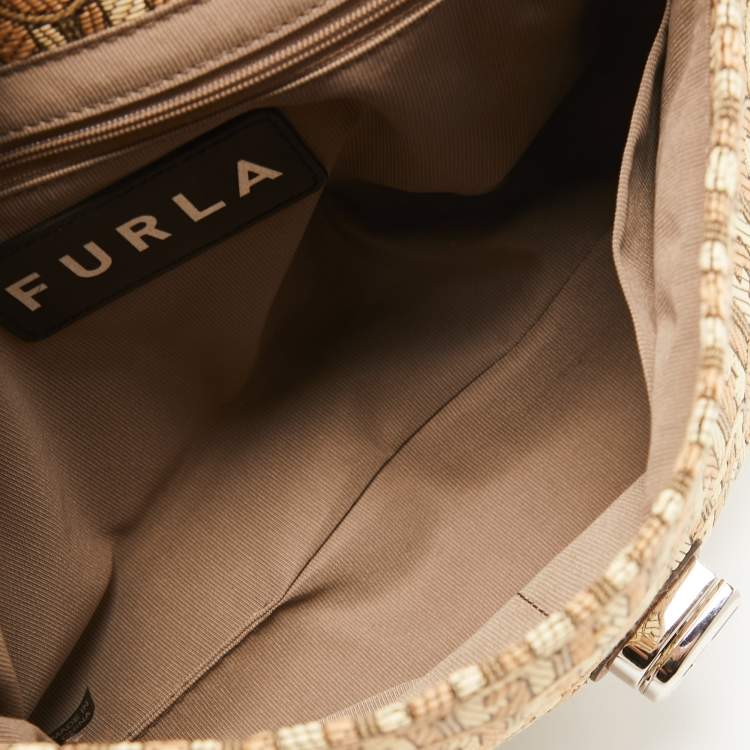 Pre Owned Furla Beige/Brown Signature Jacquard Canvas and Leather Charlie Shoulder Bag