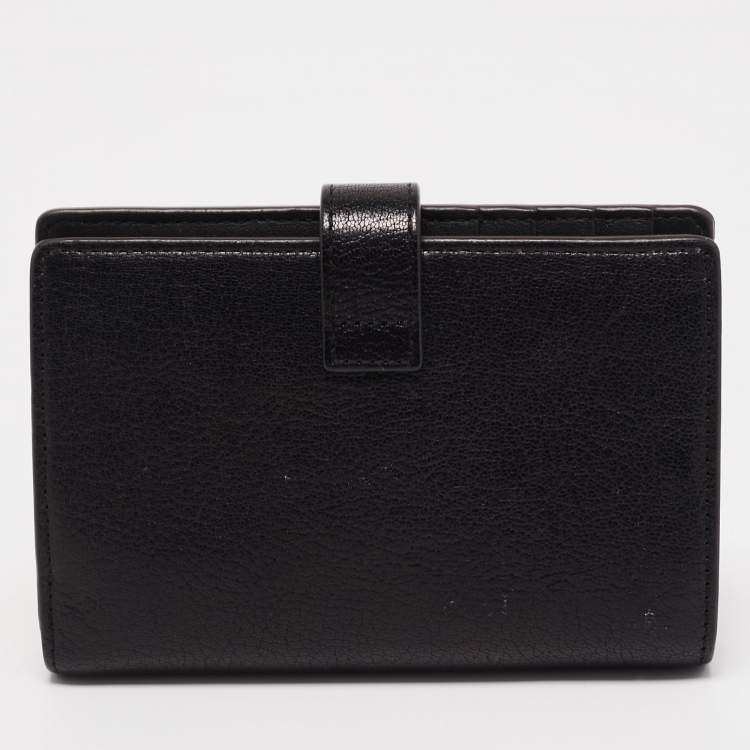 Pre Owned Furla Black Leather Stud Flap Compact Wallet
