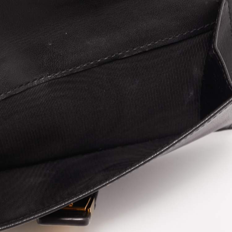 Pre Owned Furla Black Leather Stud Flap Compact Wallet