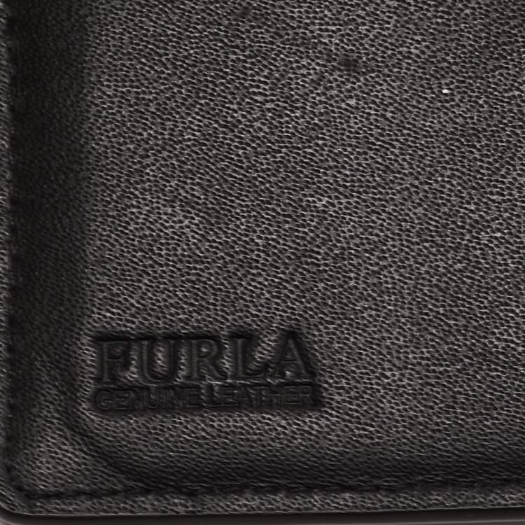 Pre Owned Furla Black Leather Stud Flap Compact Wallet