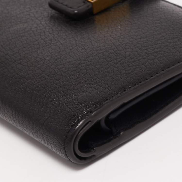Pre Owned Furla Black Leather Stud Flap Compact Wallet