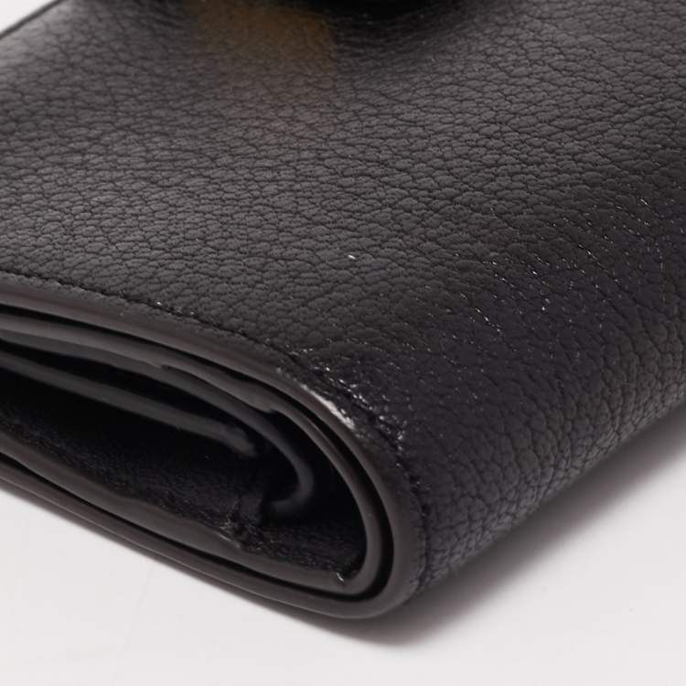 Pre Owned Furla Black Leather Stud Flap Compact Wallet