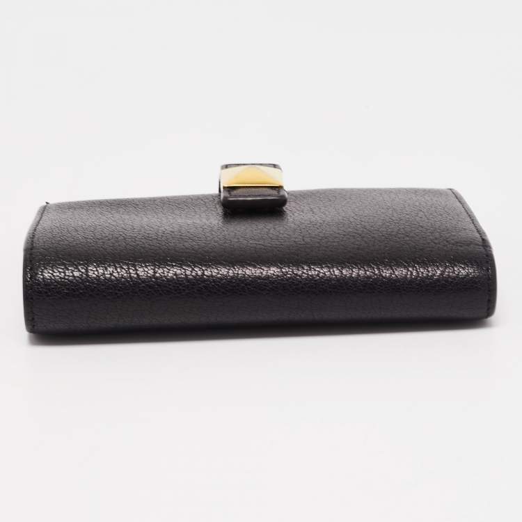 Pre Owned Furla Black Leather Stud Flap Compact Wallet