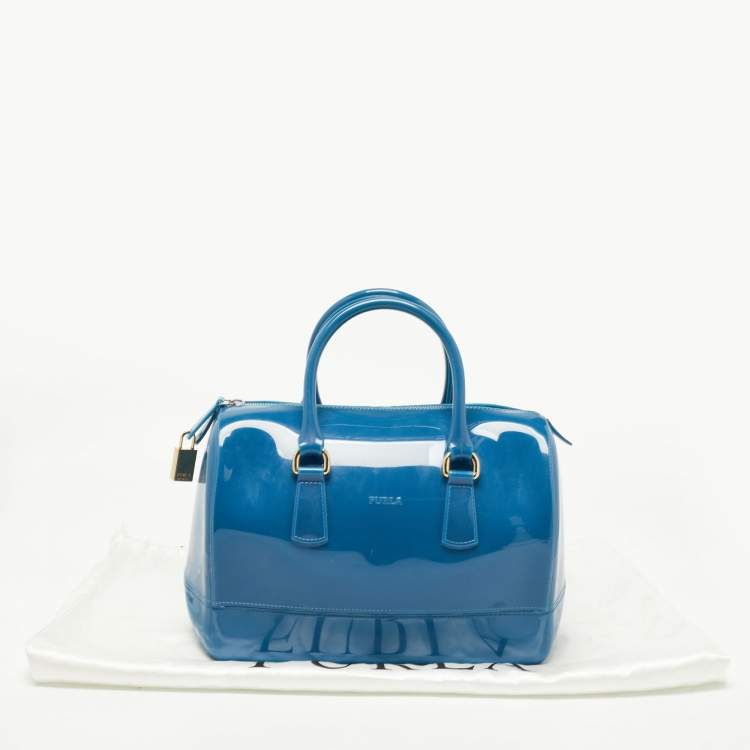 Pre Owned Furla Teal Rubber Candy Satchel 