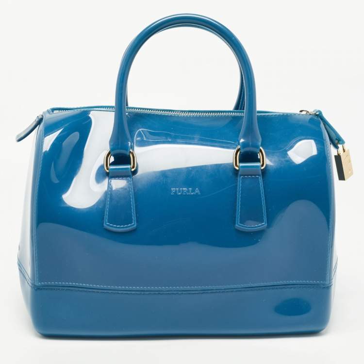 Pre Owned Furla Teal Rubber Candy Satchel 