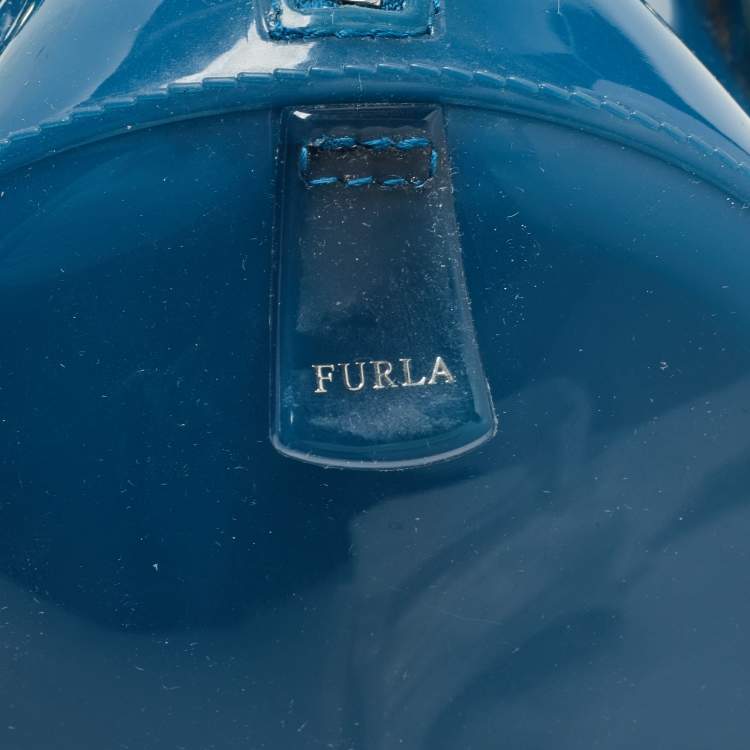 Pre Owned Furla Teal Rubber Candy Satchel 