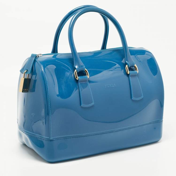 Pre Owned Furla Teal Rubber Candy Satchel 