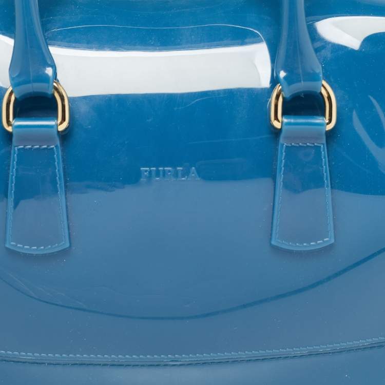 Pre Owned Furla Teal Rubber Candy Satchel 