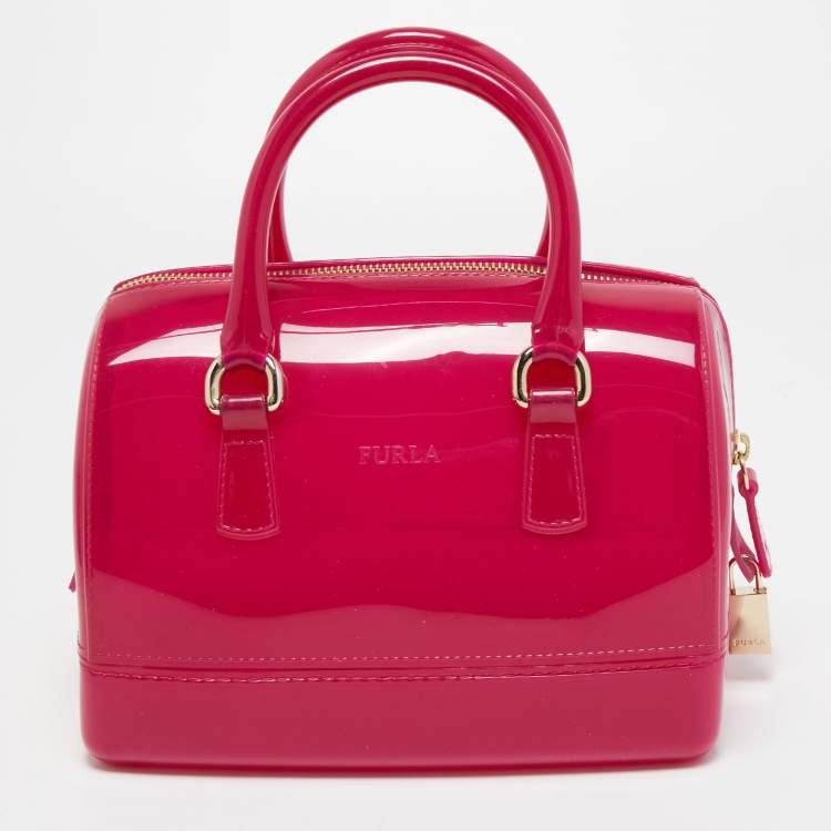 Pre Owned Furla Magenta Rubber Small Candy Satchel