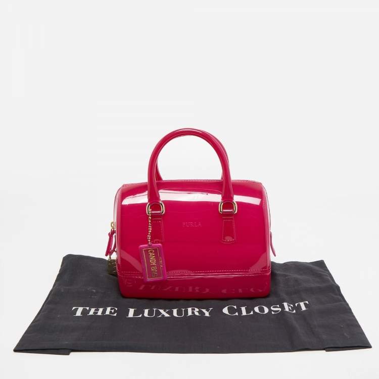 Pre Owned Furla Magenta Rubber Small Candy Satchel