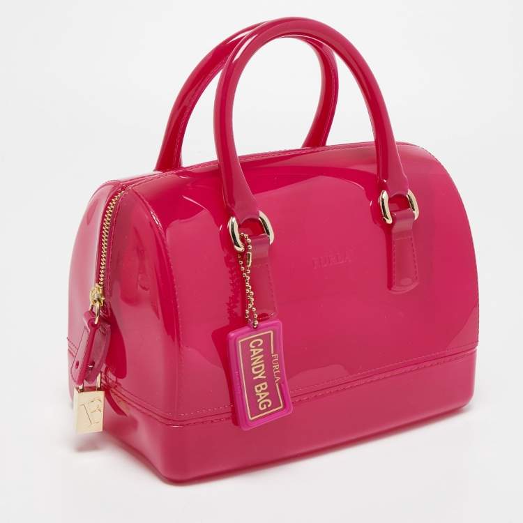 Pre Owned Furla Magenta Rubber Small Candy Satchel