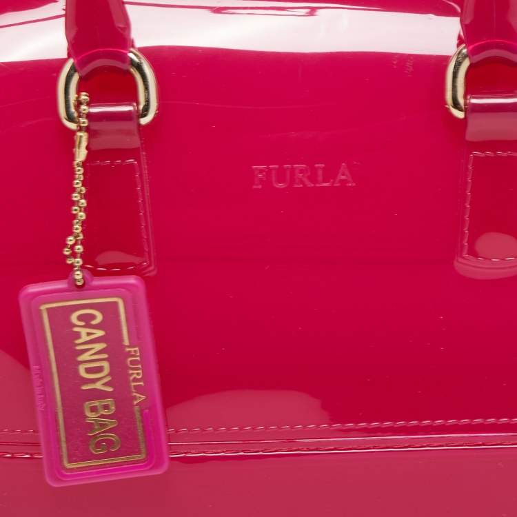 Pre Owned Furla Magenta Rubber Small Candy Satchel