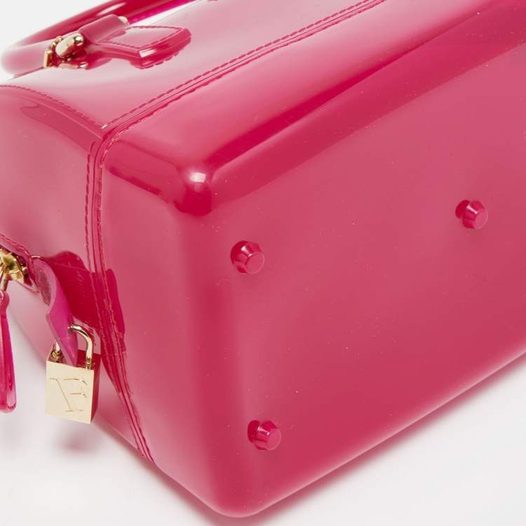 Pre Owned Furla Magenta Rubber Small Candy Satchel