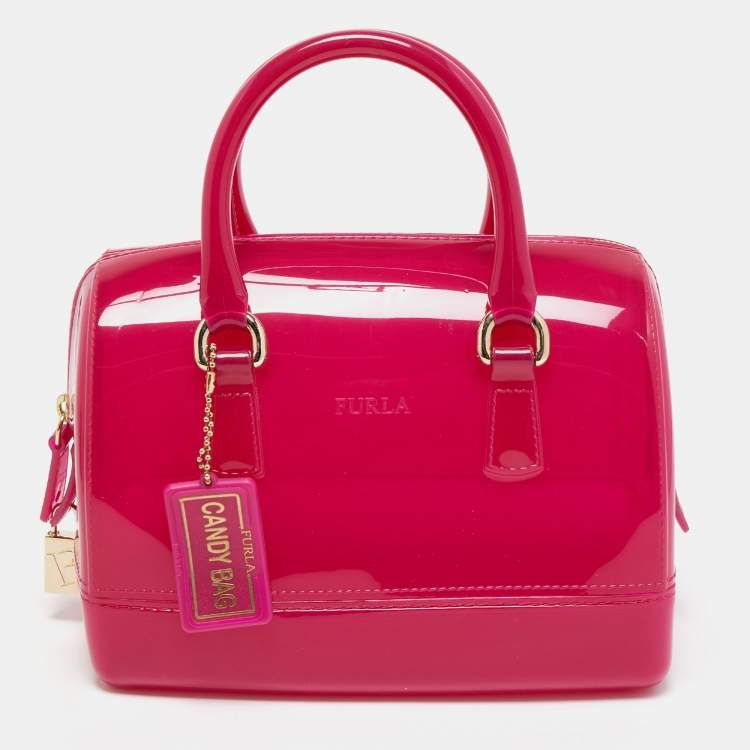 Pre Owned Furla Magenta Rubber Small Candy Satchel