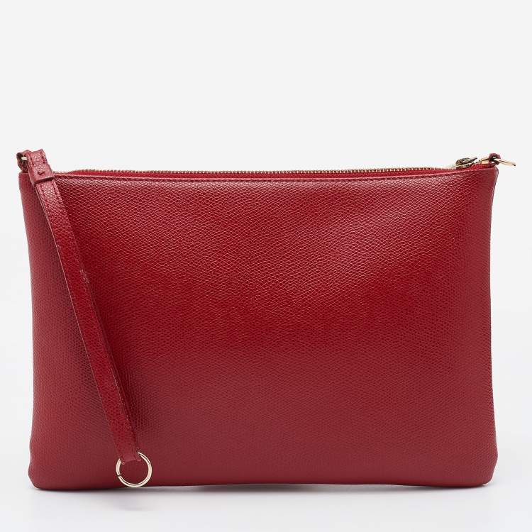 Pre Owned Furla Red Leather Zip Crossbody Bag 