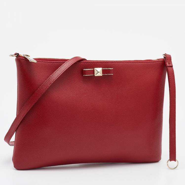 Pre Owned Furla Red Leather Zip Crossbody Bag 