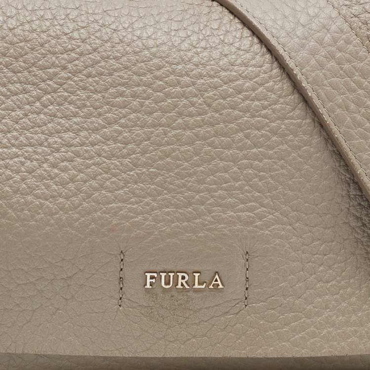 Pre Owned Furla Grey Leather Flap Crossbody Bag 