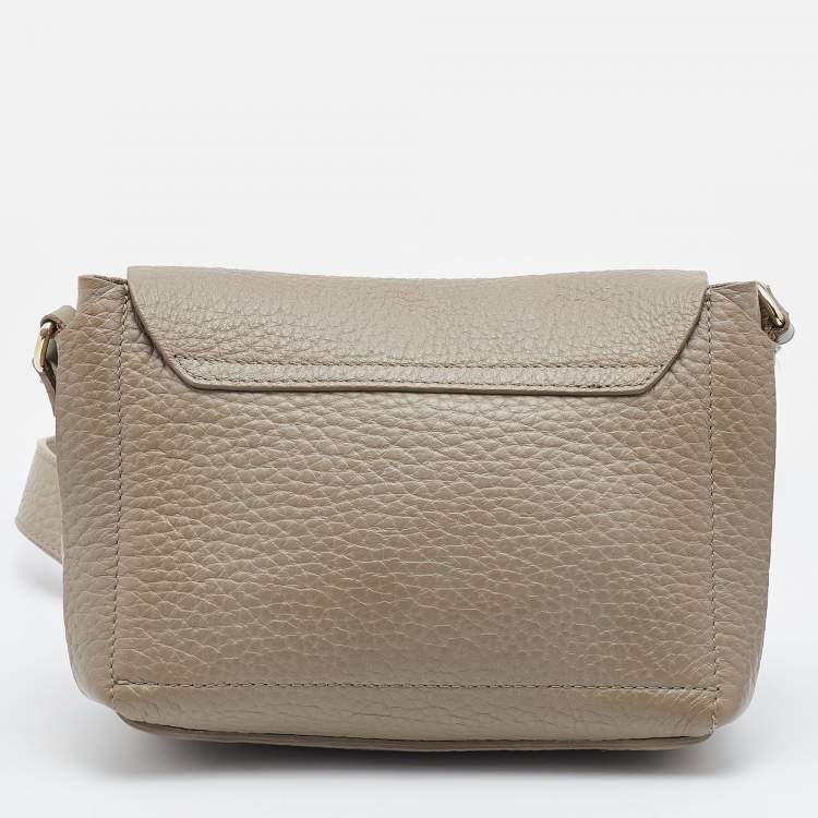 Pre Owned Furla Grey Leather Flap Crossbody Bag 