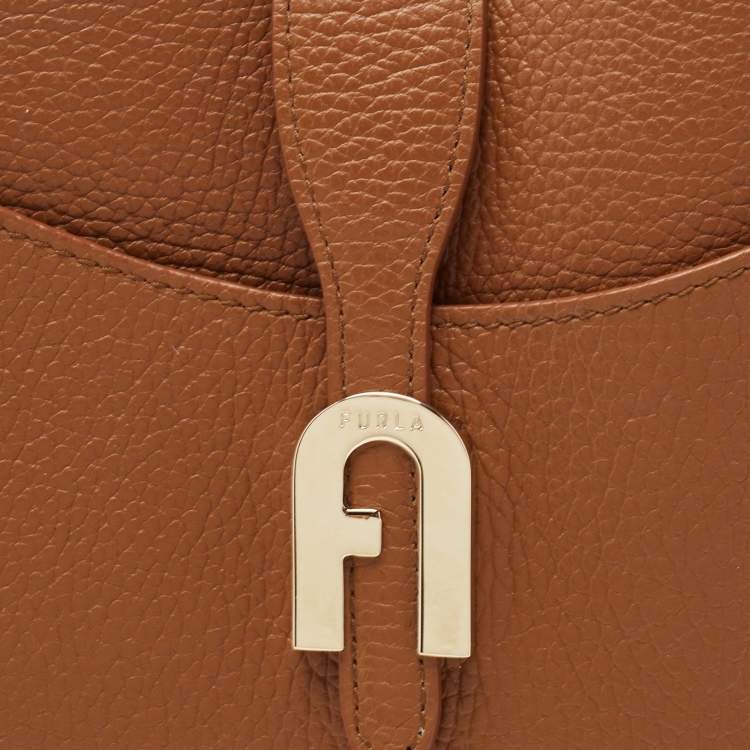 Pre Owned Furla Cognac Grained Leather Small Sofia Hobo